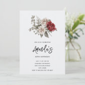 Invitation Crème et Rose rouge Boho Bouquet floral Anniversai (Debout devant)