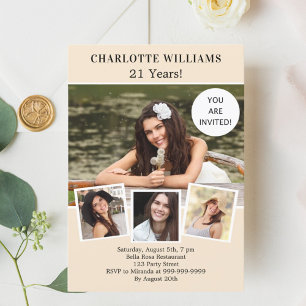 Invitation Crème fête d'anniversaire ivoire photo collage lux