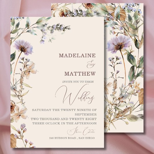 Invitation Crème Fleur sauvage mariage Élégante Moderne