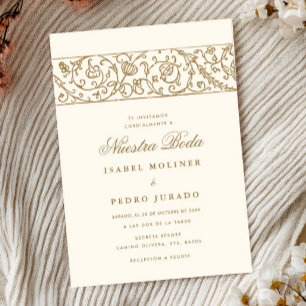 Invitation Crème Fleurie de Luxe & Or Nuestra Boda Mariage
