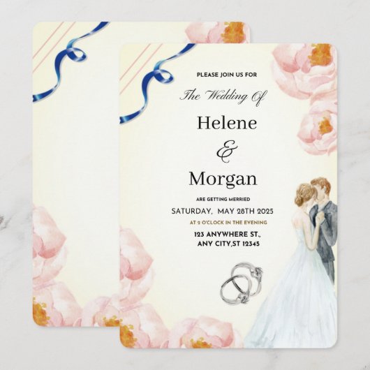 Invitation Crème Floral Rustique Mariage (Devant / Derrière)