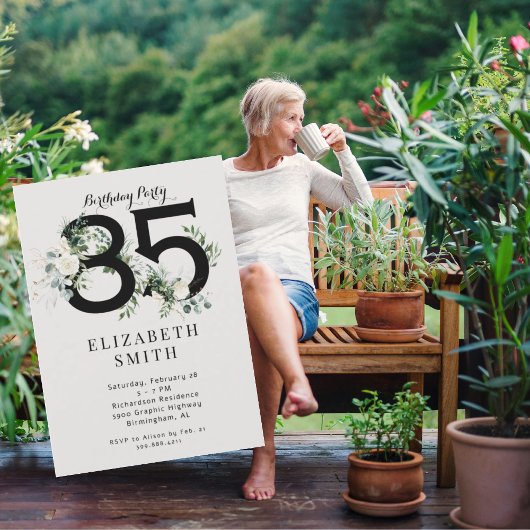 Invitation Crème florale blanche 85e fête d'anniversaire