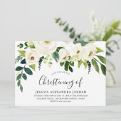 Invitation Crème Florale Blanche Belle Baptême Christening (Debout devant)