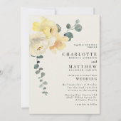 Invitation Crème Florale Jaune Mariage Élégant Aucun Parent (Devant)