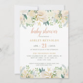 Invitation Crème floue Or Floral Verdure Baby shower fille (Devant)