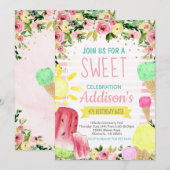 Invitation Crème glacée Anniversaire de la piscine d'été (Devant / Derrière)