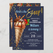 Invitation Crème glacée au chocolat doux Marine Bleu Annivers (Devant / Derrière)