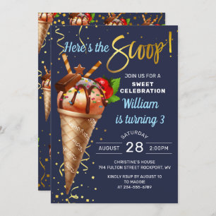 Invitation Crème glacée au chocolat doux Marine Bleu Annivers