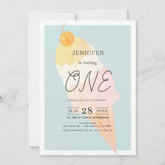 Invitation Crème glacée Bleu clair 1er anniversaire (Devant)