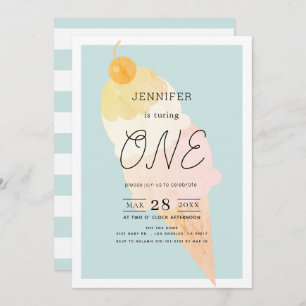 Invitation Crème glacée Bleu clair 1er anniversaire