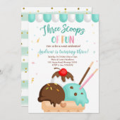 Invitation Crème glacée bleu et menthe Trois Scoops de Fun (Devant / Derrière)