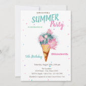 Invitation Crème glacée Cactus Fleurs été Anniversaire (Devant)