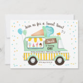 Invitation Crème glacée Camion Monnaie Bleu Garçon Premier an (Devant)