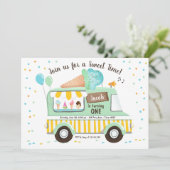 Invitation Crème glacée Camion Monnaie Bleu Garçon Premier an (Debout devant)