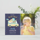 Invitation Crème glacée Camion Sweet Time Boy Mint Blue Anniv (Debout devant)