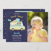 Invitation Crème glacée Camion Sweet Time Boy Mint Blue Anniv (Devant / Derrière)