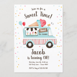 Invitation Crème glacée Camion Sweet Time Boy Rouge Bleu Anni