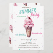 Invitation Crème glacée Cerise été Anniversaire (Devant / Derrière)