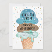 Invitation Crème glacée Cone Confetti Garçon Premier annivers (Devant)