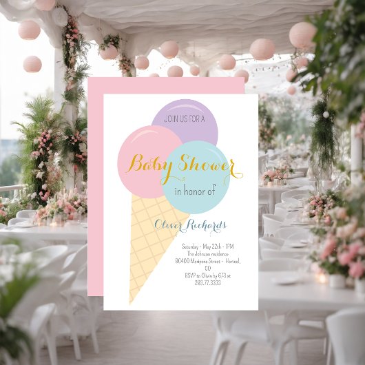 Invitation Crème glacée Cone Scoop Baby shower pour enfants
