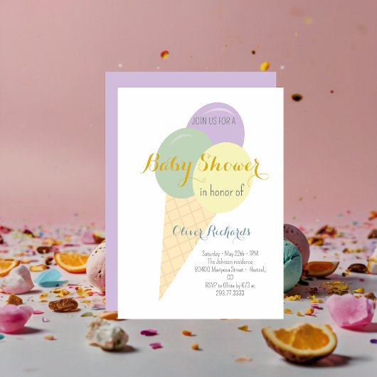 Invitation Crème glacée Cone Scoop Baby shower pour enfants
