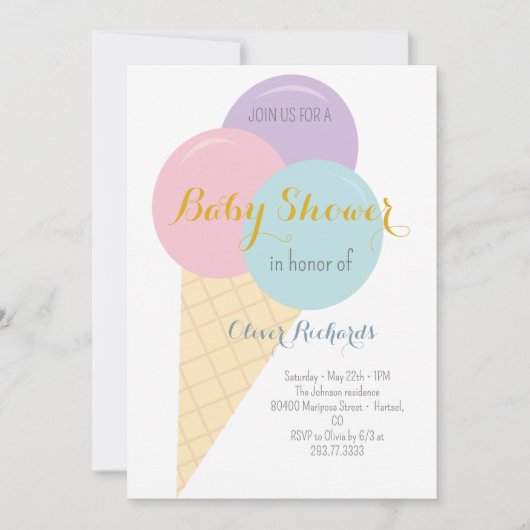 Invitation Crème glacée Cone Scoop Baby shower pour enfants (Devant)