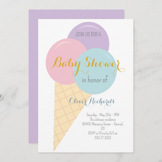 Invitation Crème glacée Cone Scoop Baby shower pour enfants (Devant / Derrière)