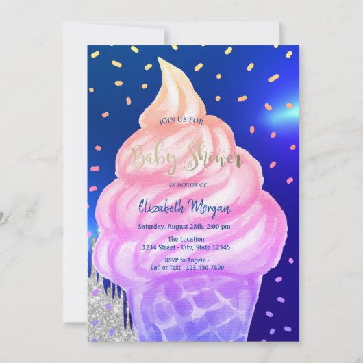 Invitation Crème glacée cool Cone Royal Blue Baby shower (Devant)