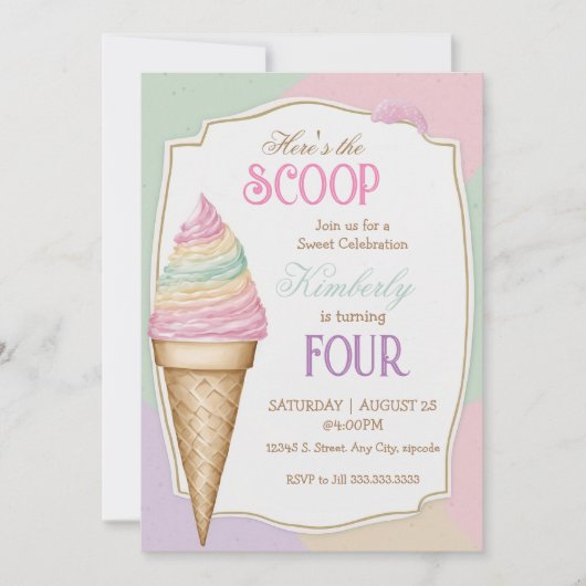 Invitation Crème glacée couleur encadrée crème glacée d'anniv (Devant)