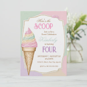 Invitation Crème glacée couleur encadrée crème glacée d'anniv