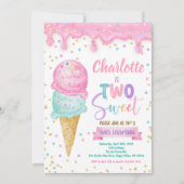 Invitation Crème glacée deux douces 2e anniversaire fête Pink (Devant)