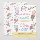 Invitation Crème glacée Douce Célébration Anniversaire Fête N (Devant / Derrière)