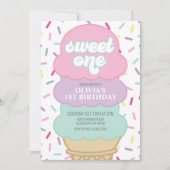 Invitation Crème glacée et arroses sucrées Un 1er anniversair (Devant)