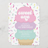 Invitation Crème glacée et arroses sucrées Un 1er Anniversair (Devant / Derrière)