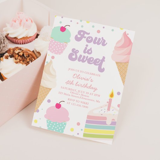 Invitation Crème glacée et gâteau 4e anniversaire