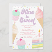 Invitation Crème glacée et gâteau Nine est doux 9e anniversai (Devant)