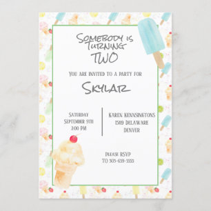 Invitation Crème glacée et Popsicles pour la fête du 2e anniv