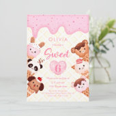 Invitation Crème glacée et sucreries Fille rose Anniversaire (Debout devant)