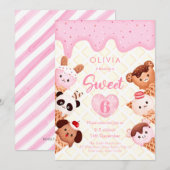 Invitation Crème glacée et sucreries Fille rose Anniversaire (Devant / Derrière)