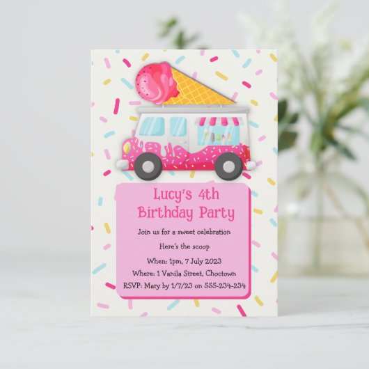 Invitation Crème glacée, fête d'anniversaire sucrée invitatio (Debout devant)