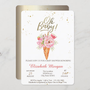 Invitation Crème glacée Fleurs Oh Baby Baby shower d'été