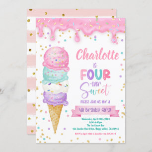 Invitation Crème glacée Fourever Douce 4e anniversaire fête r
