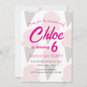 Invitation Crème glacée fraises rose fraise