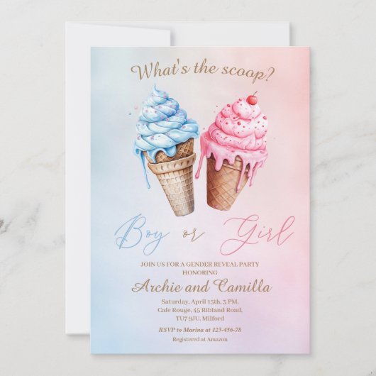 Invitation Crème glacée Genre Reveal What's The Scoop (Devant)