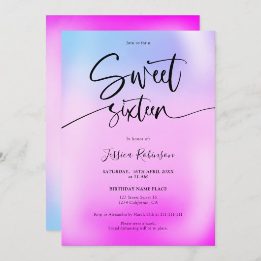 Invitation crème glacée holographique violet girly rose Sweet (Devant / Derrière)