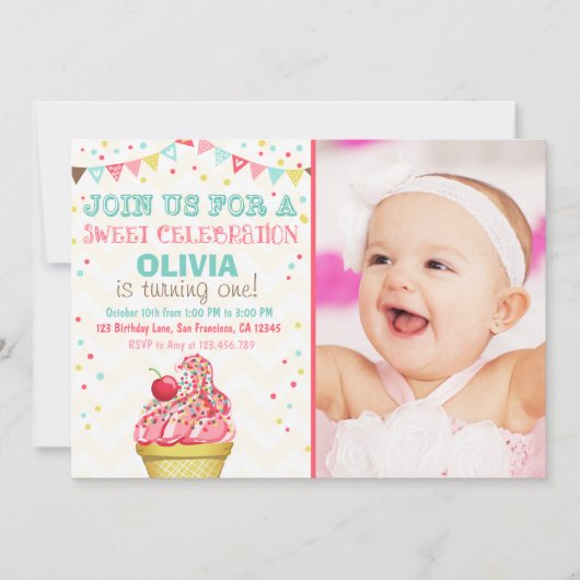 Invitation Crème glacée Mint Pink Party Anniversaire Invitati (Devant)