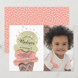 Invitation Crème Glacée Moderne à la Pêche Fête d'anniversa