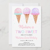 Invitation Crème glacée moderne Deux Anniversaire doux (Devant)