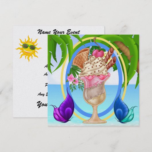 Invitation Crème glacée Paradise Beach (Devant / Derrière)