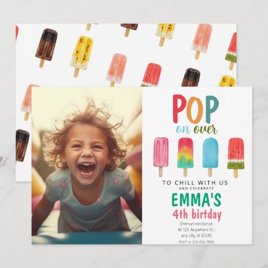 Invitation Crème glacée Piscine Anniversaire Photo Pop On Ove (Devant / Derrière)